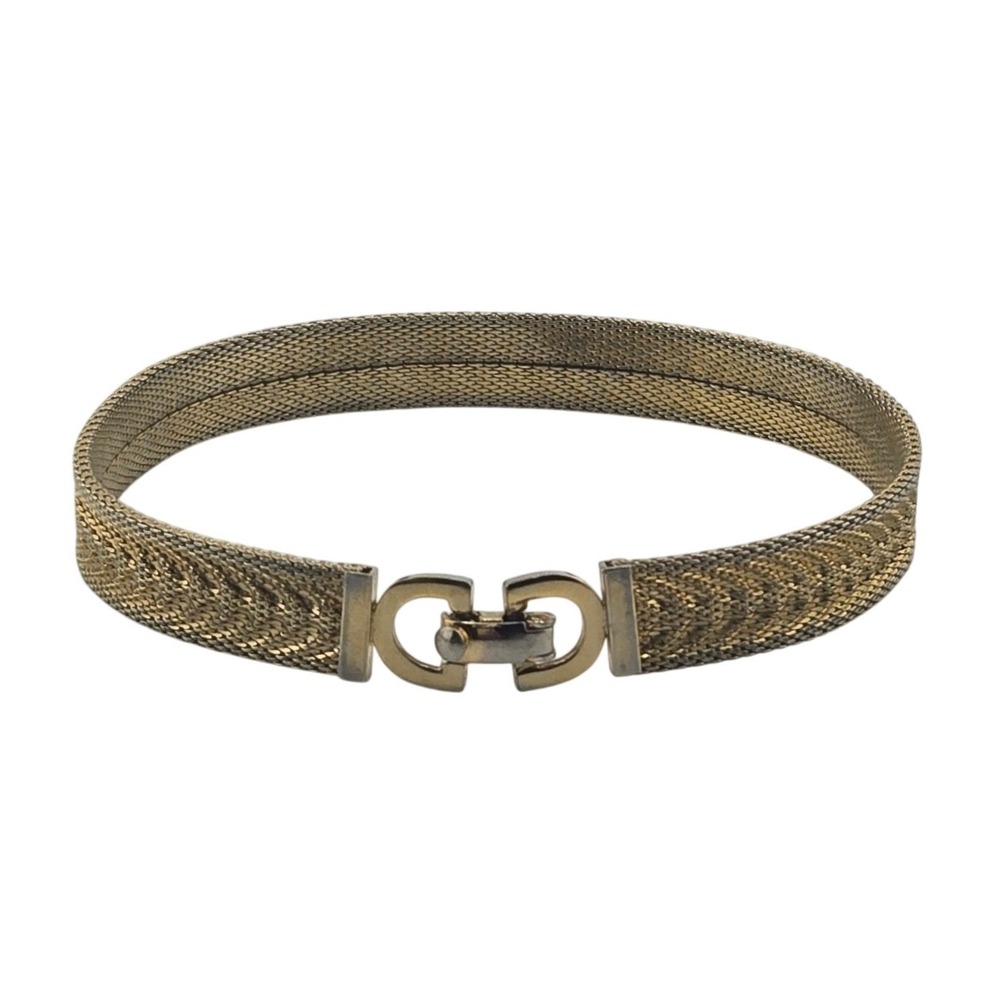 Vintage Christian Dior Gold Tone Mesh Chevron Bracelet CD Logo Clasp 7 Inch